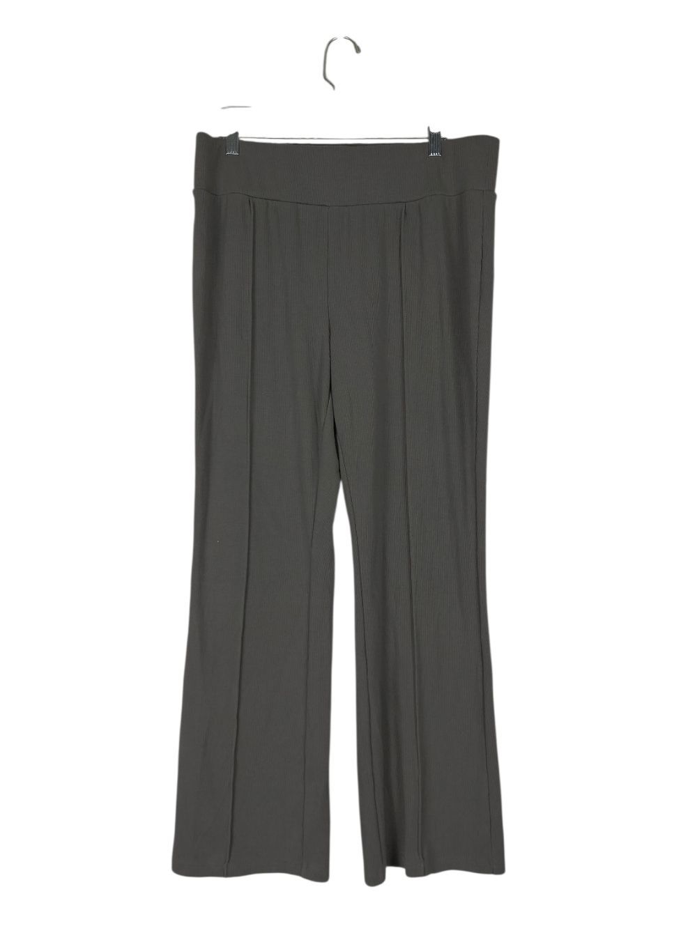 LOGO Lori Goldstein Pants Women's L Full Length Knit Rib Flare Pull On Stretch